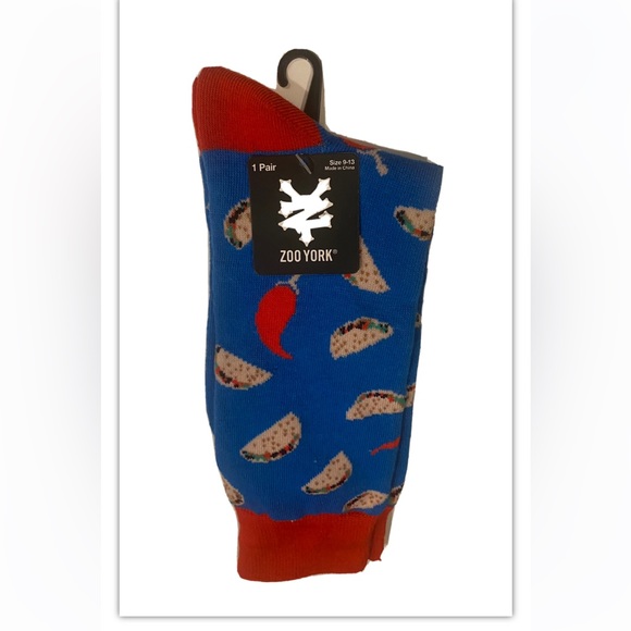 Zoo York Crew Dress Socks 1 Pair Men 6-12 Blue Red Taco Tuesday Socks Skate Ride - Picture 9 of 10